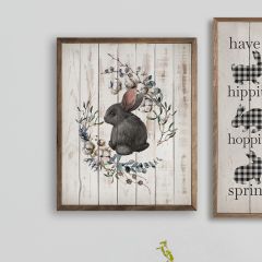 Black Bunny Wreath Whitewash Framed Wall Art