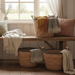 Black Rim Banana Leaf Basket Set of 3