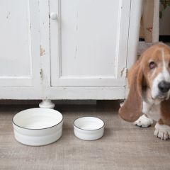 Black Rim Round Stoneware Pet Dish 6 Inch