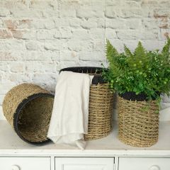 Black Rim Woven Basket Set of 3