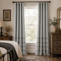 Black Stripe Ruffled Curtain Panel Set of 2
