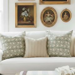 Black Striped Linen Throw Pillow with Fringe