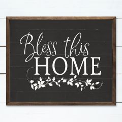 Bless This Home Greenery Black Wall Art
