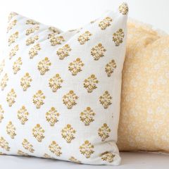 Block Print Golden Floral Pillow Cover