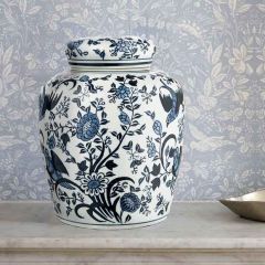 Blue and White Bird Motif Ginger Jar