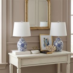 Blue and White Floral Ceramic Lamp Set of 2