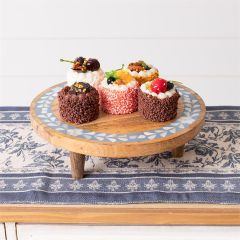 Blue and White Floral Rim Wood Riser