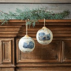 Blue and White Tole 6 Inch Christmas Ornament Set of 4