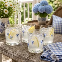 Blue Bow Icon Glass Tumbler Set of 4