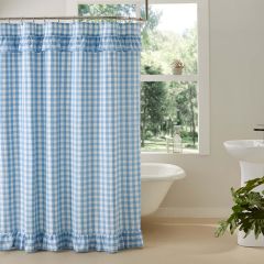Blue Buffalo Check Ruffled Shower Curtain