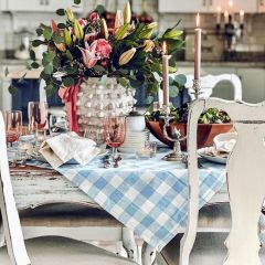 Blue Buffalo Check Square Table Topper