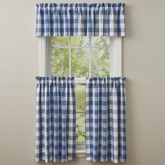 Blue Check Tier Curtain Panel Set of 2