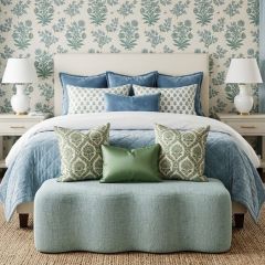 Blue Chenille Upholstered Bench Seat