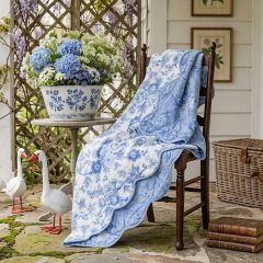 Blue Cottage Blooms Scalloped Throw Blanket