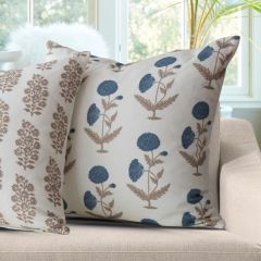 Blue Daisy Block Print Pillow Cover