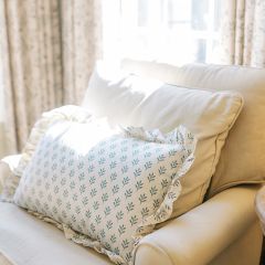 Blue Floral Block Print Ruffled Lumbar Pillow
