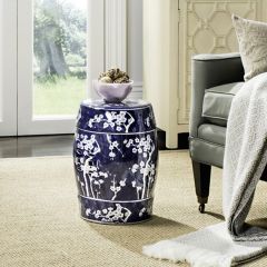 Blue Floral Garden Stool