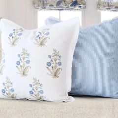 Blue Floral Hand Painted Block Print Pillow Cover