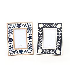 Blue Floral Inlay Photo Frame Set of 2
