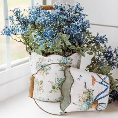 Blue Floral Metal Bucket Set of 2