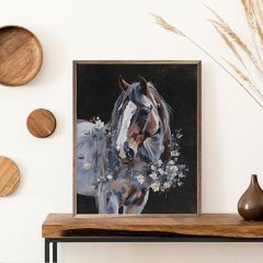 Blue Floral On Horse Framed Wall Art