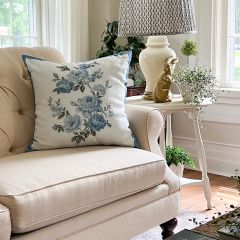 Blue Floral Rose Pillow Cover