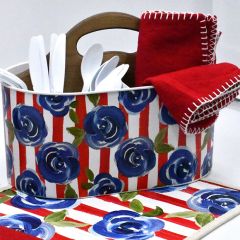 Blue Floral Striped Caddy With Handle