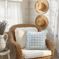 Blue Gingham Fringed Accent Pillow Cover