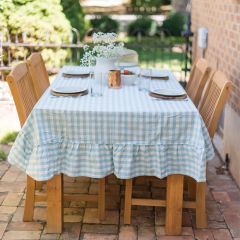 Blue Gingham Ruffled Tablecloth