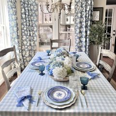Blue Gingham Ruffled Tablecloth
