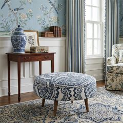 Blue Paisley Upholstered Round Stool