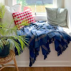 Blue Plaid Fringed Throw Blanket