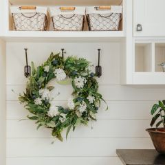 Blue Thistle Flower and Hydrangea Wreath