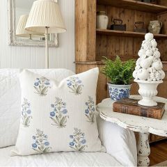 Blue Tulips Block Print Pillow Cover