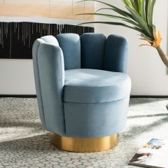 Blue Velvet Upholstered Swivel Chair