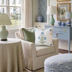 Blue Zinnia Floral Block Print Pillow Cover