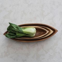 Boat Shaped Natural Wood Display Bowls Set of 3