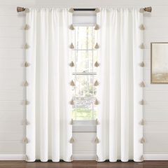 Boho Neutral Tassel Faux Linen Curtain Panel