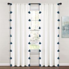 Boho Turquoise Tassel Faux Linen Curtain Panel Set of 2