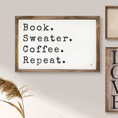 Book Sweater Coffee Repeat White Wall Art