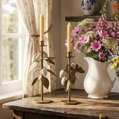 Botanical Berry and Leaf Accented Gold Candle Holder