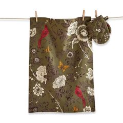 Botanical Charms Toile Dish Towel and Oven Mitt Set
