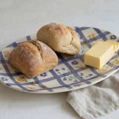 Botanical Grid Pattern Painted Stoneware Oval Platter