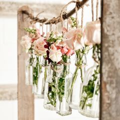 Bottle Garland Vase On Wooden Centerpiece