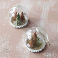 Bottlebrush Tree Glass Globe Ornament Set of 2