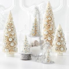 Bottlebrush Tree in Glass Cloche Ornament Set of 3