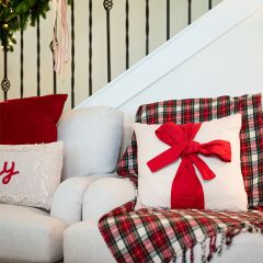 Bow Wrapped Cream Accent Pillow