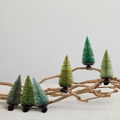 Boxed Set of 6 Clip On Green Bottlebrush Tree Ornaments