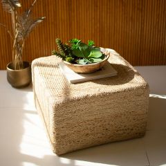Braided Jute Square Pouf Ottoman