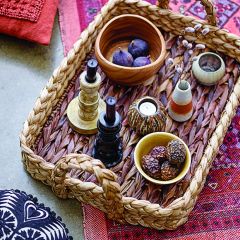 Braided Seagrass Basket Tray With Handles